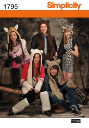1795 SIMPLICITY UNISEX FUR CHEETAH, BEAR, WOLF, FOX HAT, LEGWARMER PATTERN S-L